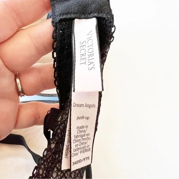 Victoria’s Secret Dream Angels Pushup‎ Bra Size 34DD Black Nude Lace Uplifting - Picture 3 of 10